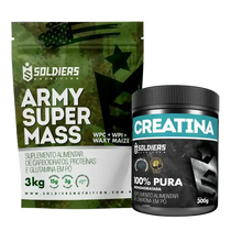 Combo de suplementos alimentares Army Super Mass e Creatina, embalagem verde e preta
