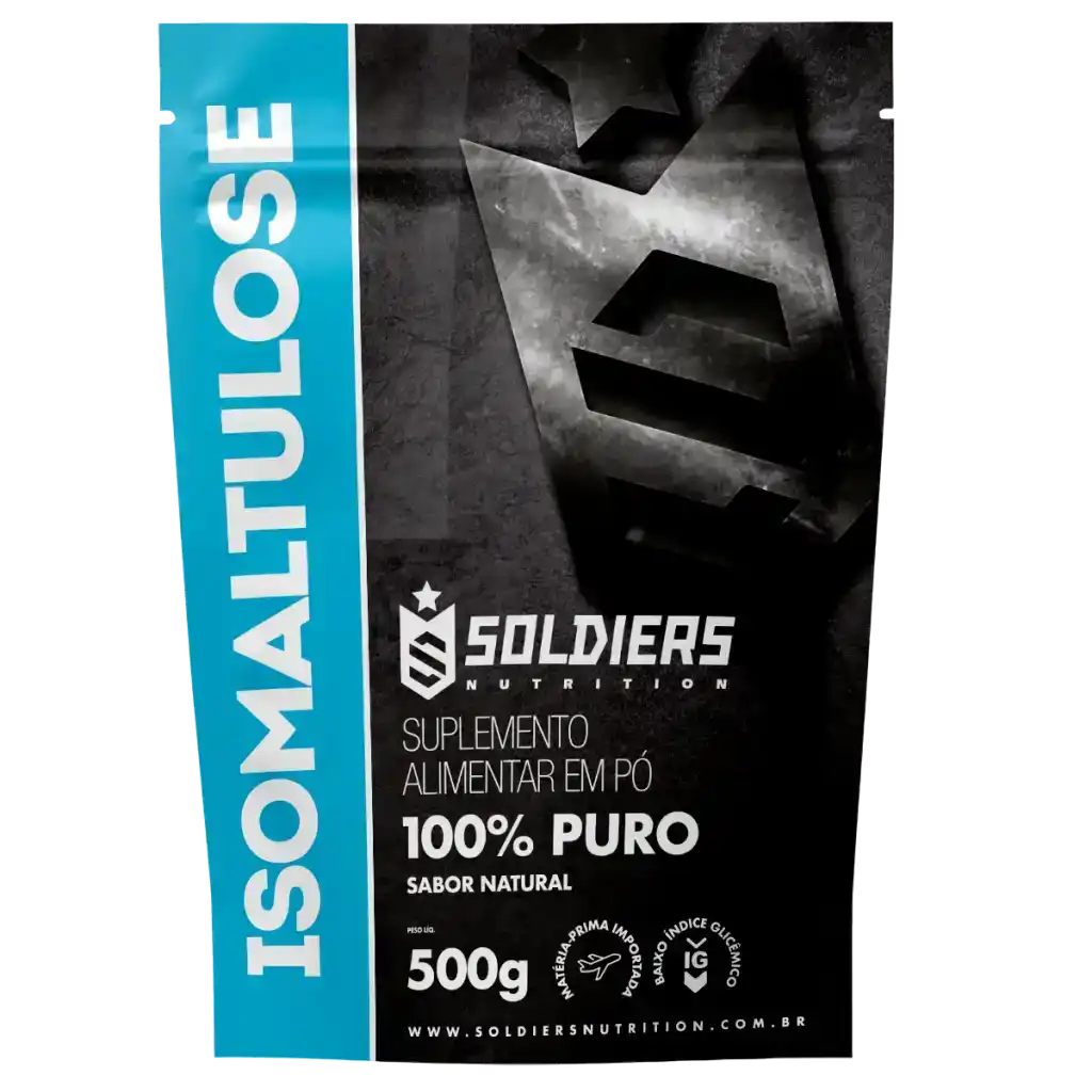 Embalagem de suplemento alimentar em pó isomaltulose, 100% puro, 500g, sabor natural.