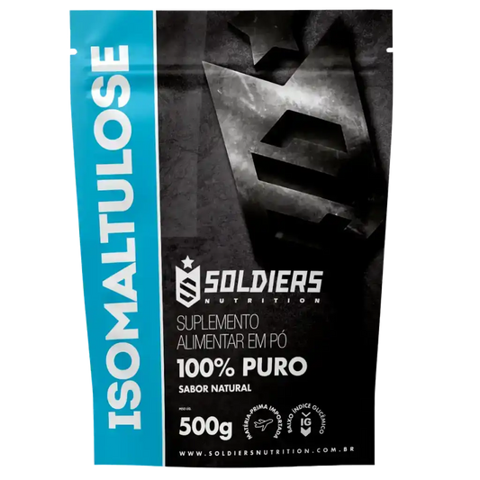 Embalagem de suplemento alimentar em pó isomaltulose, 100% puro, 500g, sabor natural.