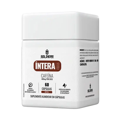 Pote de suplemento alimentar em cápsulas, cafeína 400mg, 60 cápsulas, produto focado em energia e alerta.