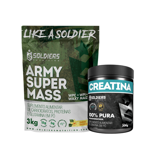 Kit Hipercalórico Army Super Mass 3kg + Creatina Monohidratada Pote 300g