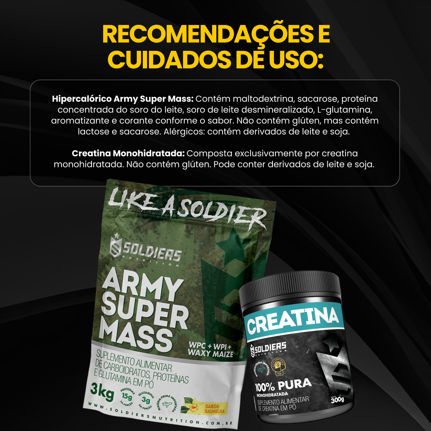 Kit Hipercalórico Army Super Mass 3kg + Creatina Monohidratada Pote 300g