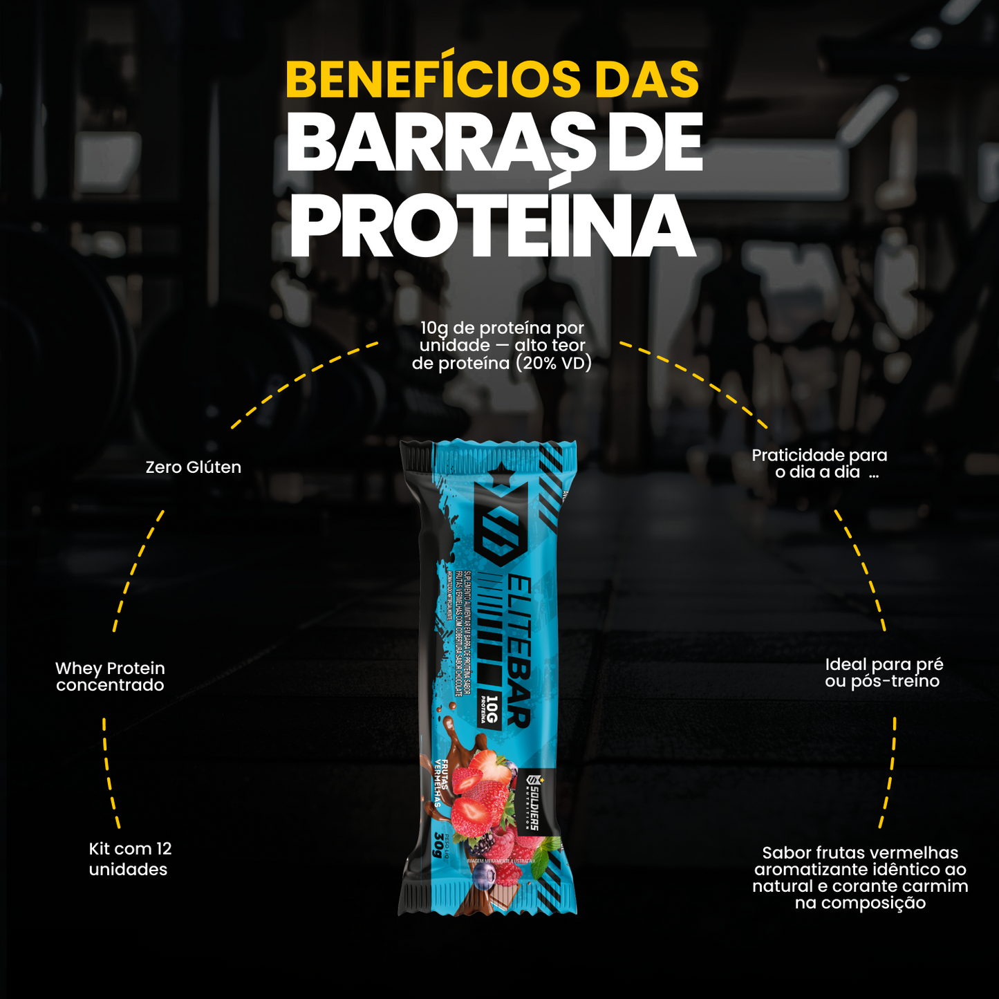 Barras de Proteína 30g - Elite Bar Frutas Vermelhas Display c/12un
