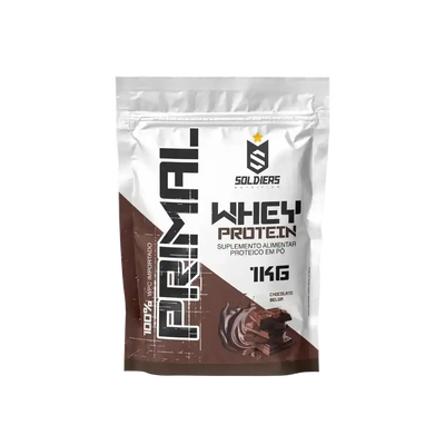 Embalagem de whey protein sabor chocolate belga 1kg, suplemento proteico em pó.