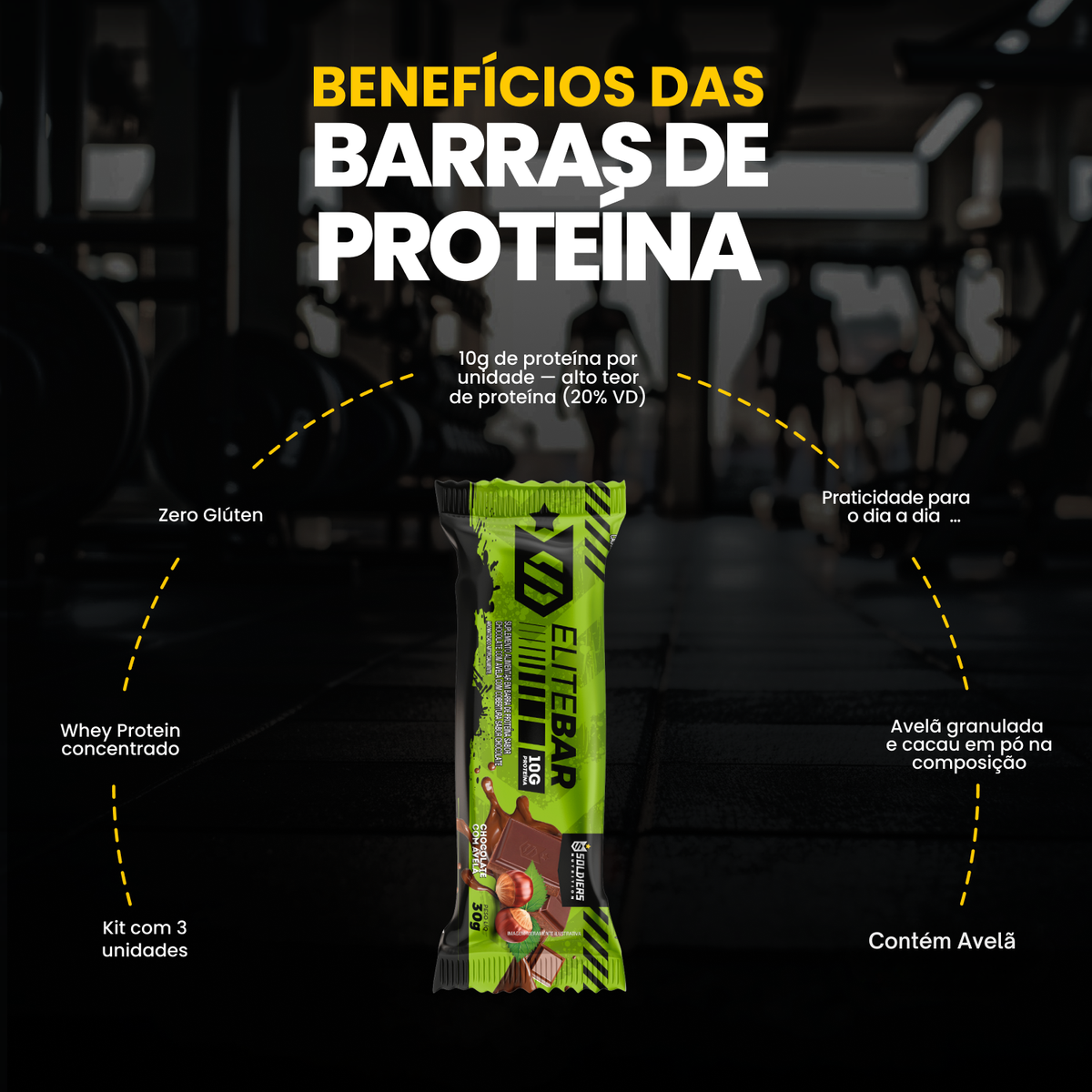 Barras de Proteína 30g - Elite bar Chocolate com Avelã Kit c/03un