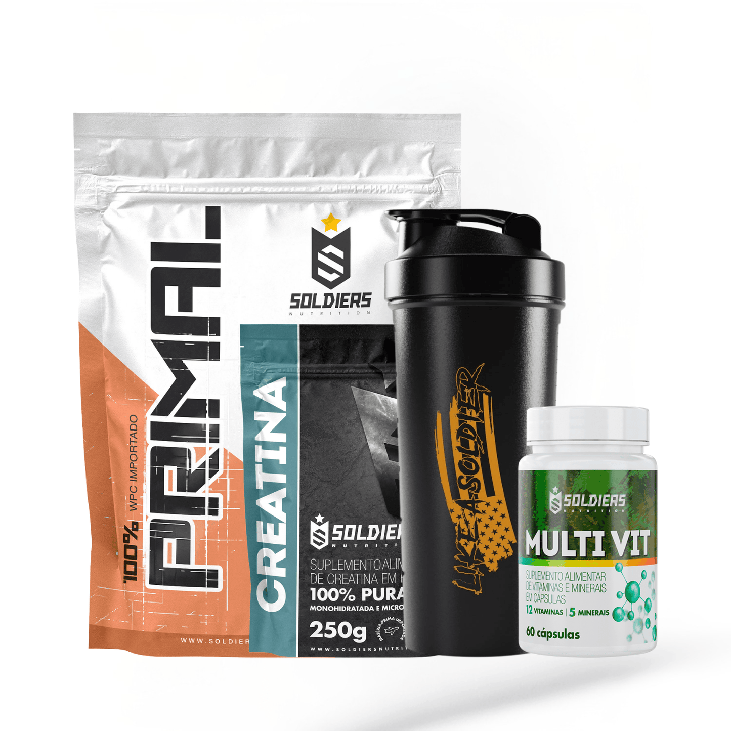 KIT PRIMEIRO PASSO Whey 1Kg, Creatina, Multivitamínico e Coqueteleira