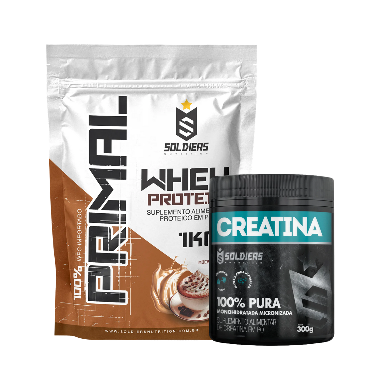 Kit Whey Protein Primal 1Kg + Creatina Monohidratada Pote 300g