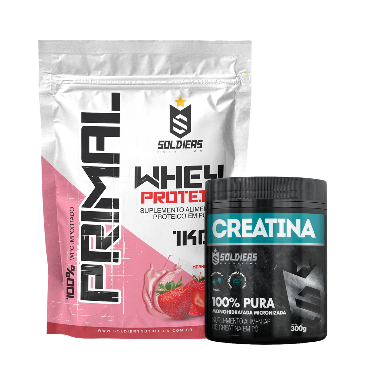 Kit Whey Protein Primal 1Kg + Creatina Monohidratada Pote 300g
