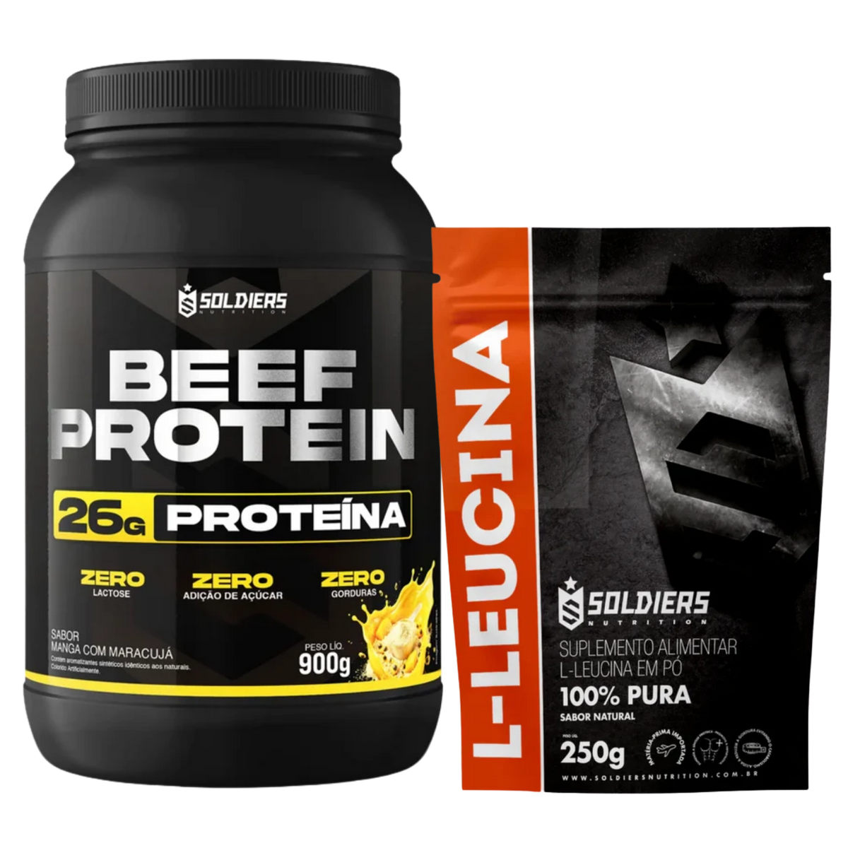 Kit Beef Protein 26g Proteína 900g + L - Leucina 250g
