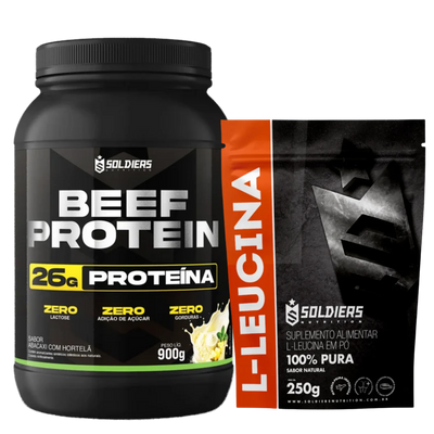 Kit Beef Protein 26g Proteína 900g + L - Leucina 250g