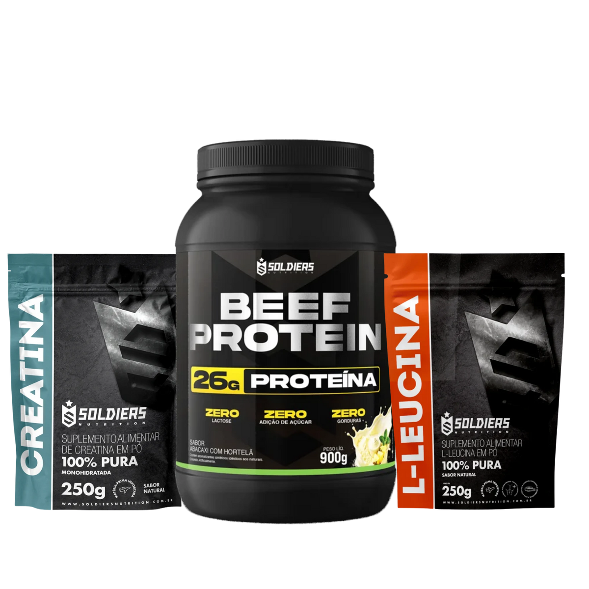 Kit Beef Protein 26g Proteína 900g + L - Leucina 250g + Creatina Monohidratada 250g