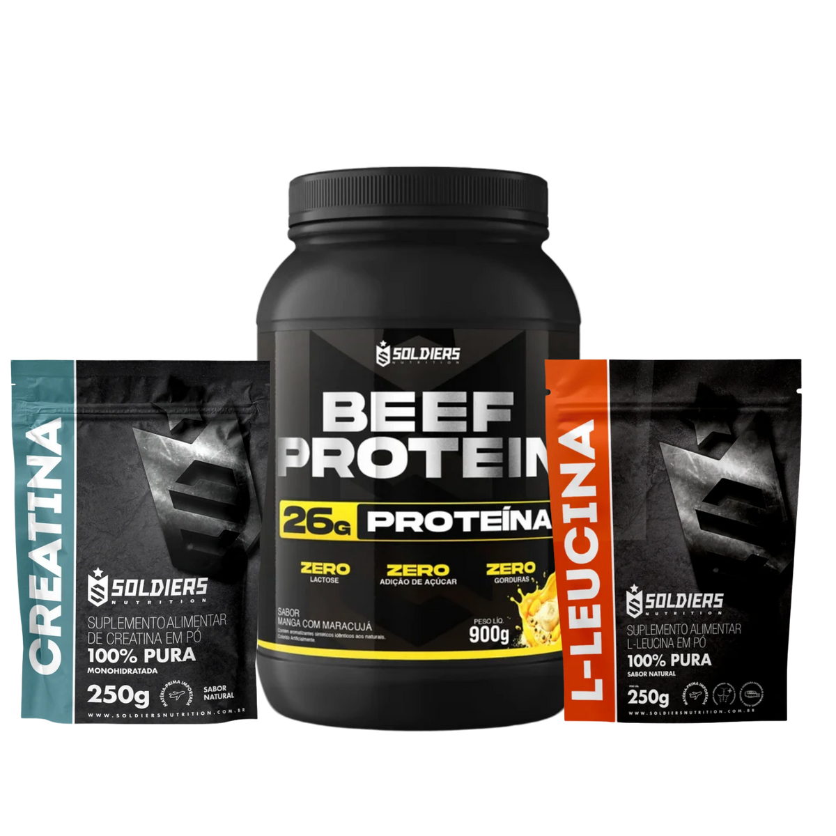Kit Beef Protein 26g Proteína 900g + L - Leucina 250g + Creatina Monohidratada 250g