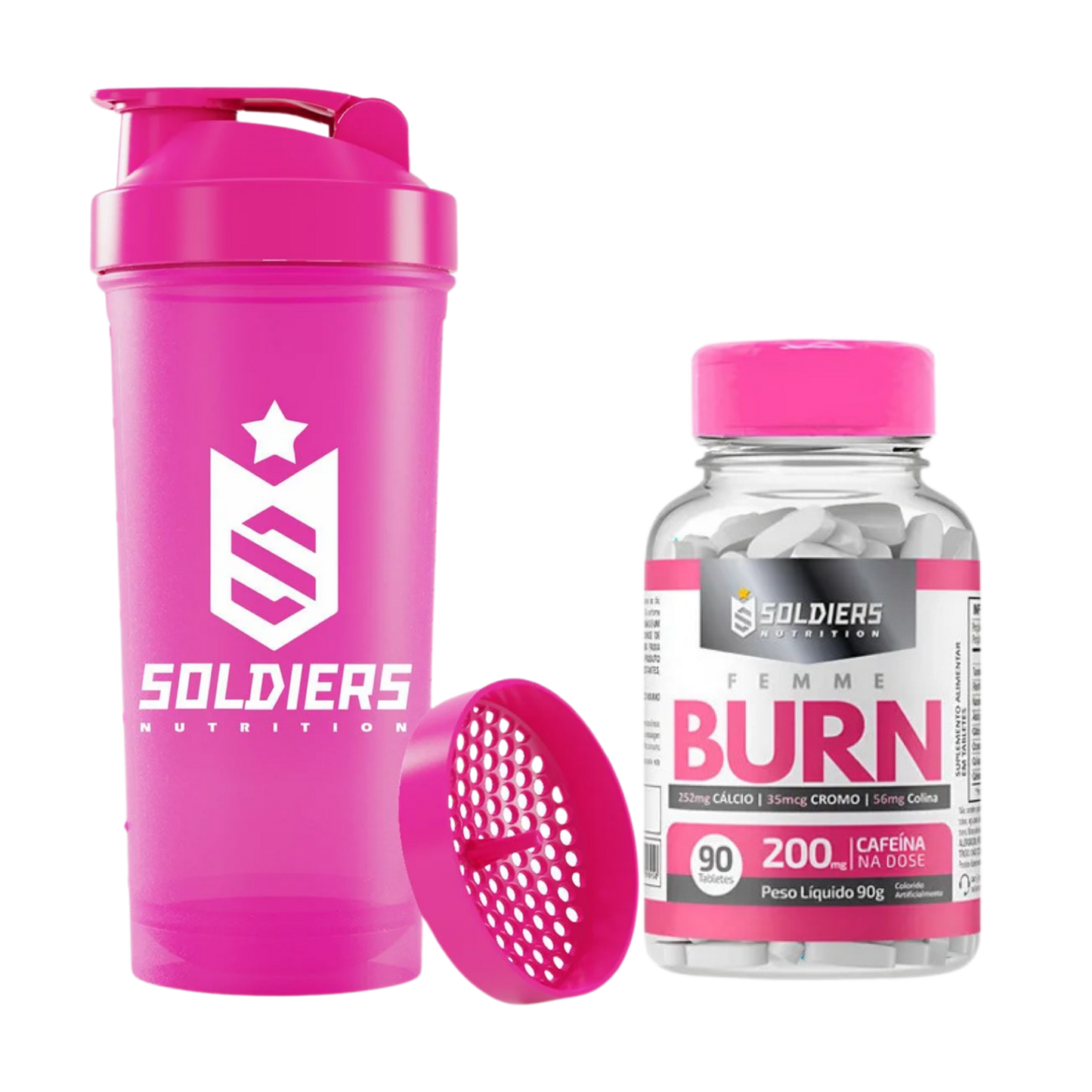 Kit: Coqueteleira Slim Pink + Femme Burn - Soldiers Nutrition