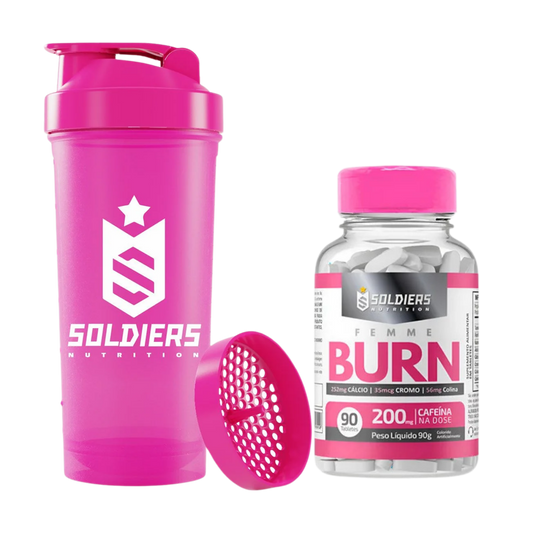 Kit: Coqueteleira Slim Pink + Femme Burn - Soldiers Nutrition