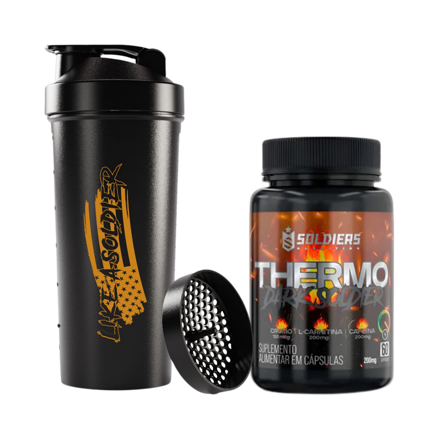 Kit: Coqueteleira Slim Like a Soldiers + Thermo Dark - Soldiers Nutrition