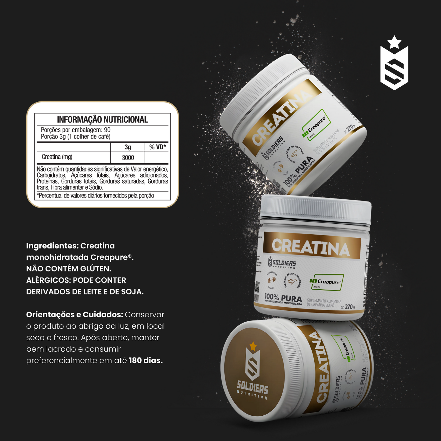 Creatina Creapure 270g - 100% Importada - Soldiers Nutrition