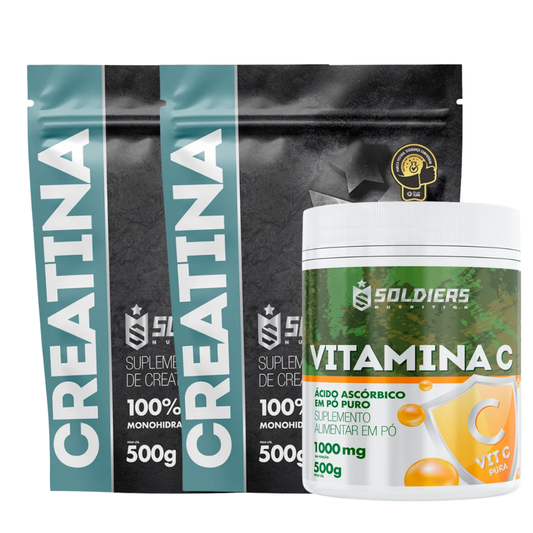 Kit Creatina Monohidratada 500g - 2 un + Vitamina C Em Pó 500g