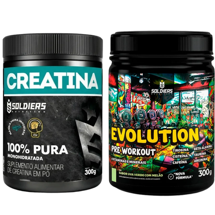 Kit Creatina Monohidrata Pote 300g + Pré Treino Evolution 300g