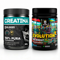 Kit: Creatina Monohidratada Pote 300g 100% Pura + Pré Treino Evolution 300g - Soldiers Nutrition