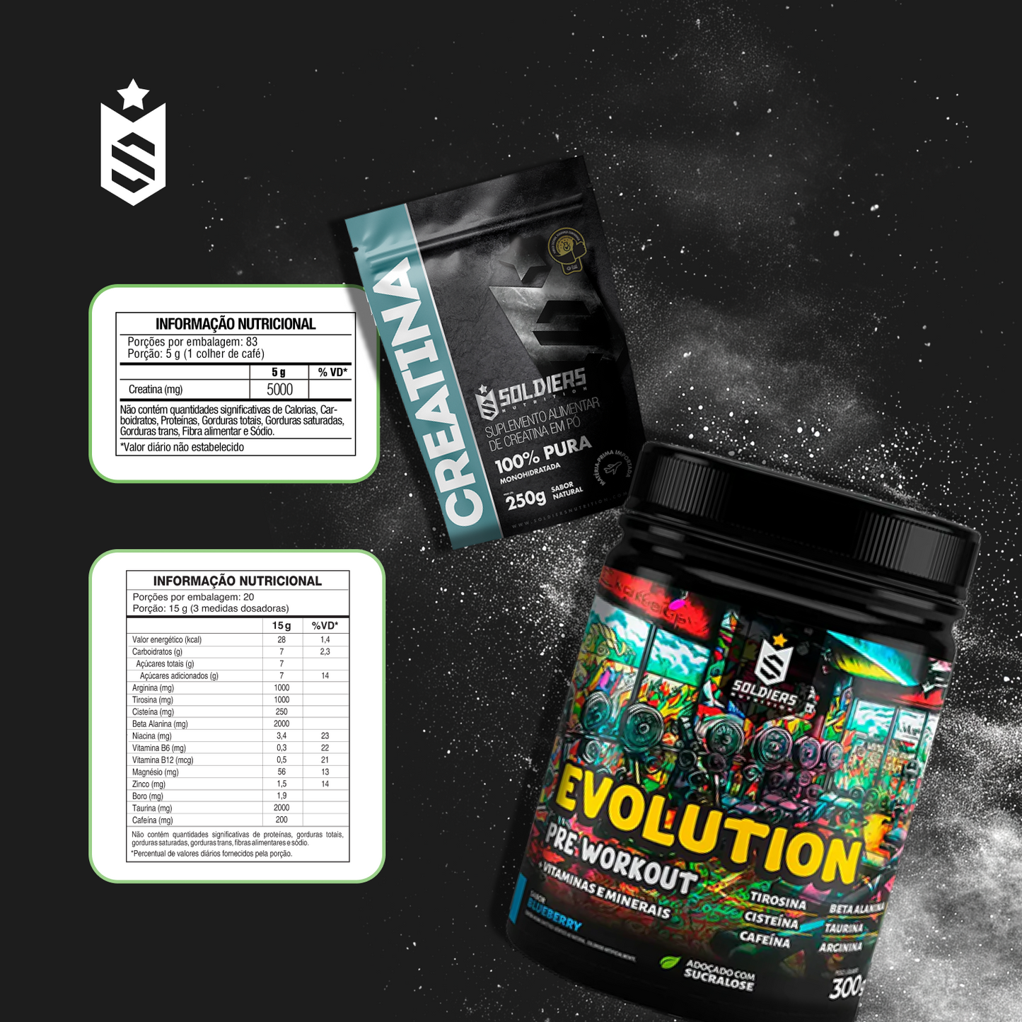 Kit: Creatina 250g + Pré Treino Evolution 300g - Soldiers Nutrition
