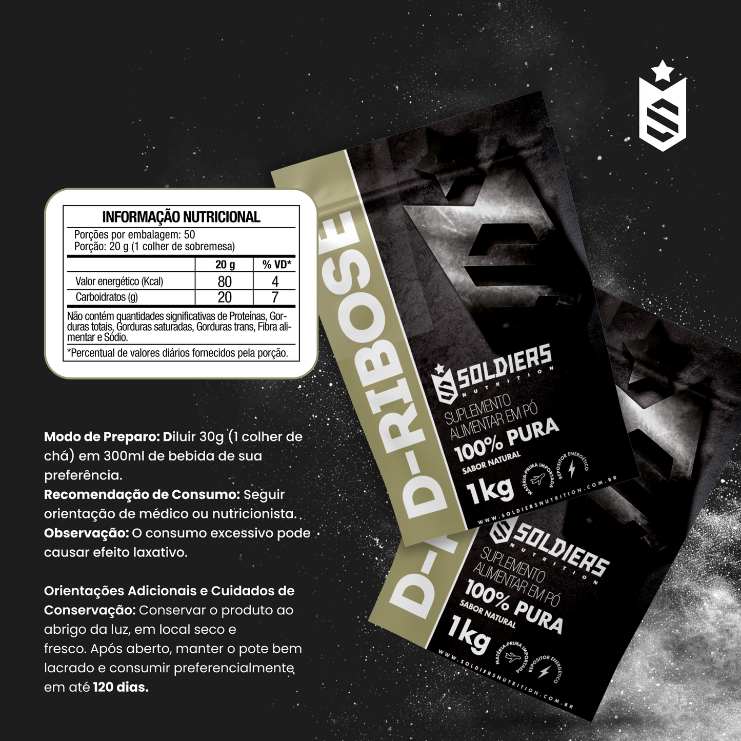 D - Ribose 1Kg - 100% Puro Importado - Soldier Nutritions