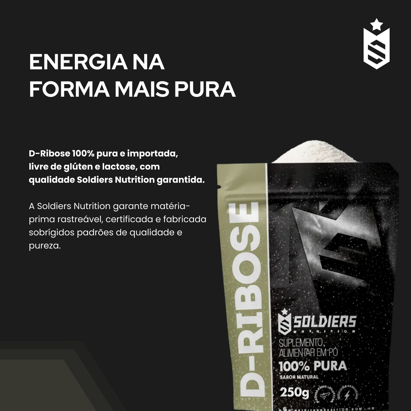 D - Ribose 250g - 100% Puro Importado - Soldier Nutrition