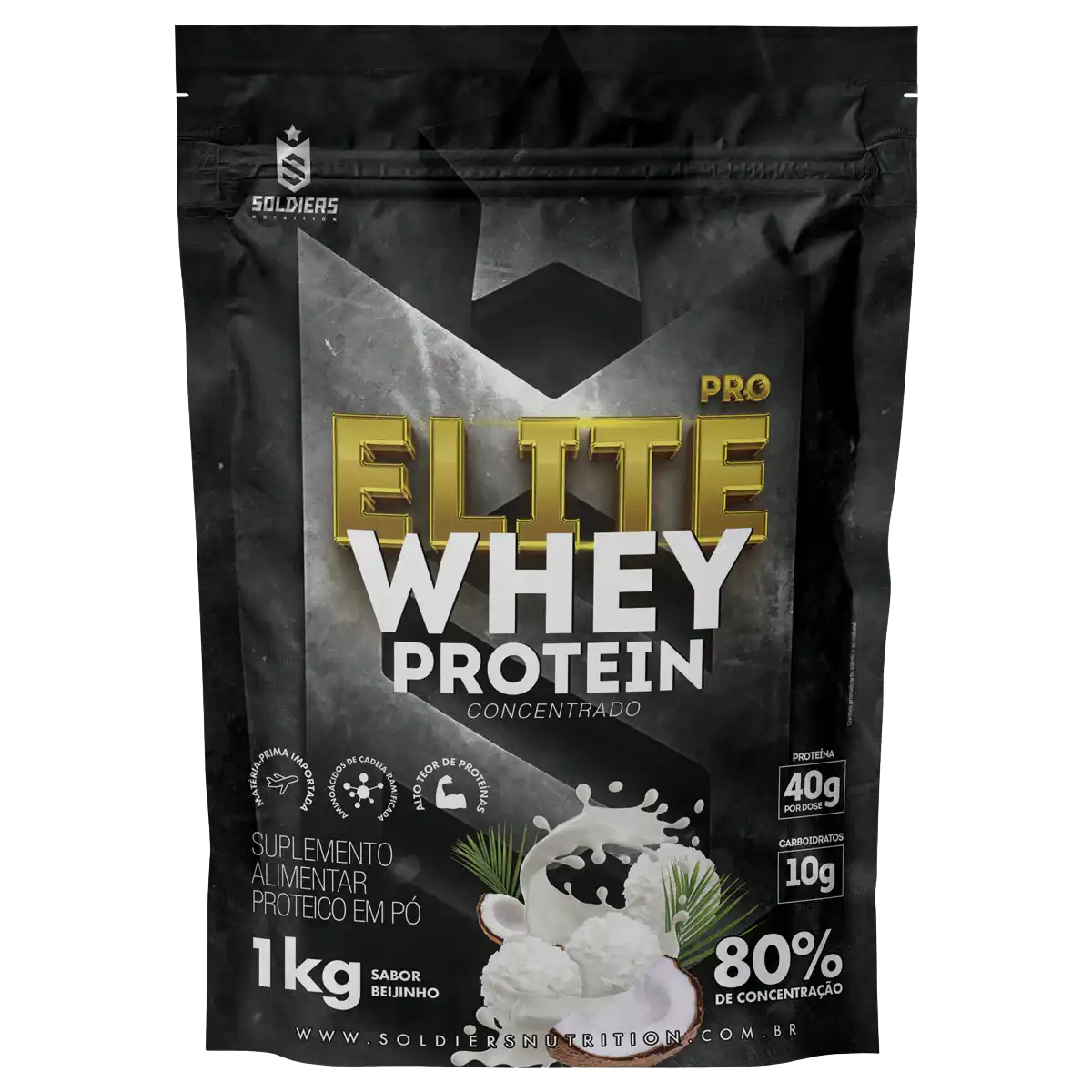 Whey Protein Elite Pro Concentrado 80% Beijinho 1kg - Soldiers Nutrition