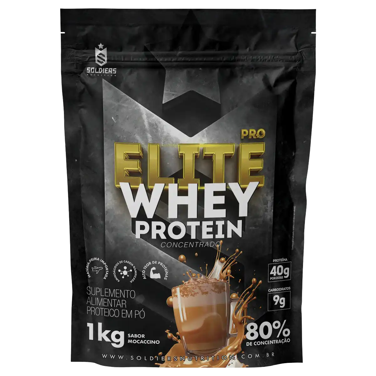 Whey Protein Elite Pro Concentrado 80% Mocaccino 1kg - Soldiers Nutrition