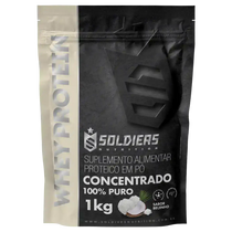 Embalagem de whey protein concentrado sabor beijinho 1kg, suplemento alimentar proteico em pó.