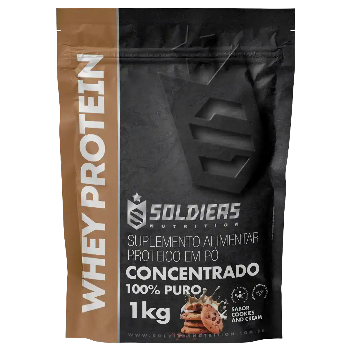 Whey protein concentrado em pó sabor cookies and cream, embalagem 1kg, suplemento alimentar