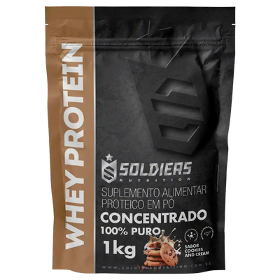 Whey protein concentrado em pó sabor cookies and cream, embalagem 1kg, suplemento alimentar