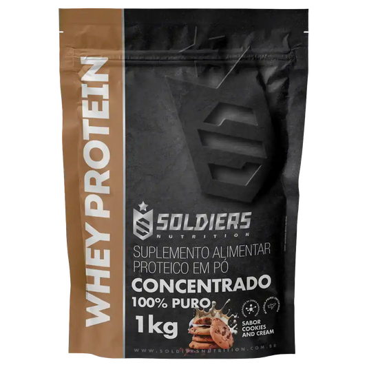 Whey protein concentrado em pó sabor cookies and cream, embalagem 1kg, suplemento alimentar