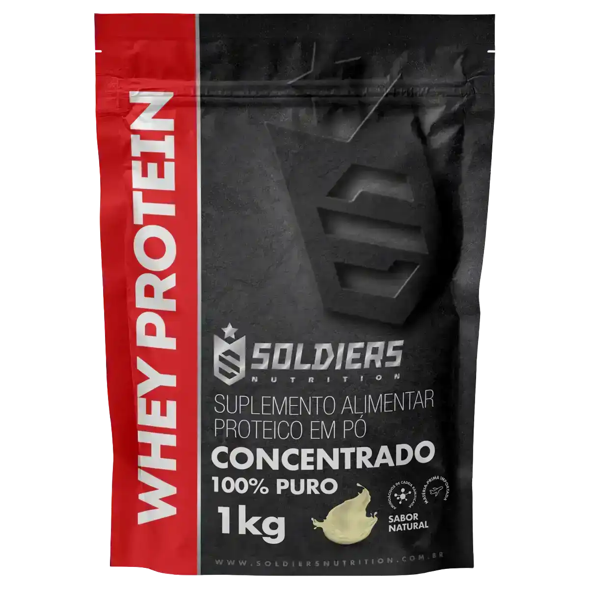 Embalagem de whey protein concentrado 1kg sabor natural, suplemento alimentar proteico em pó.