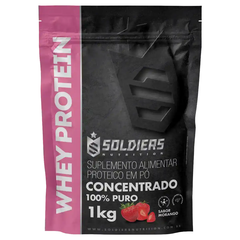 Whey Protein Concentrado 1Kg - Morango - Importado - Soldiers Nutrition