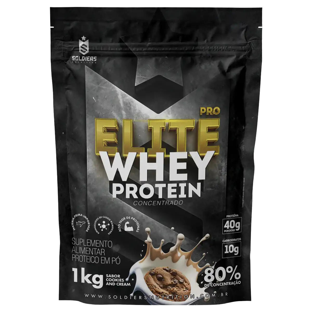 Whey Protein Elite Pro Concentrado 80% Cookies 1kg - Soldiers Nutrition