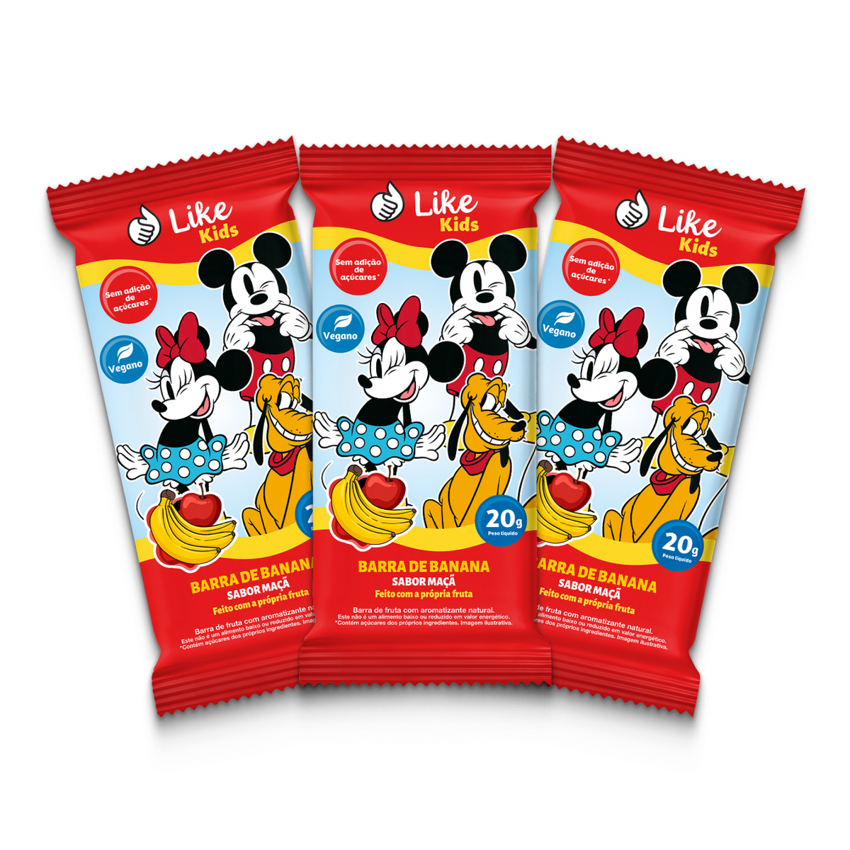 Barrinha de Banana 20g Sem Açúcar Sabor Maçã 3un - Like Kids
