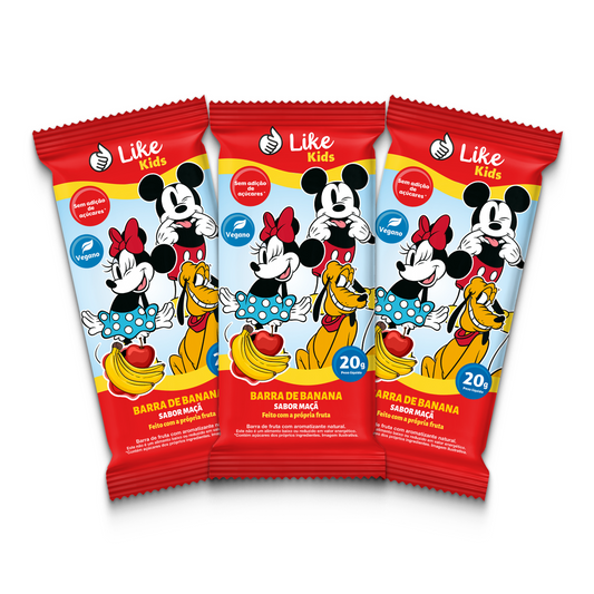 Barrinha de Banana 20g Sem Açúcar Sabor Maçã 3un - Like Kids