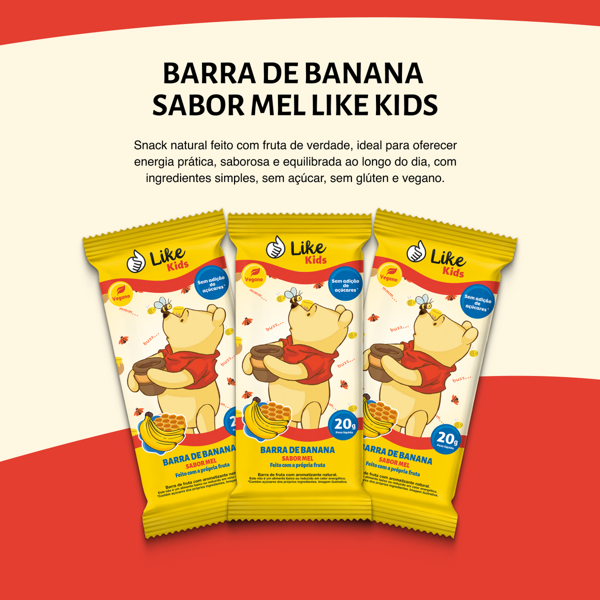 Barrinha de Banana 20g Sem Açúcar Sabor Mel 12un - Like Kids