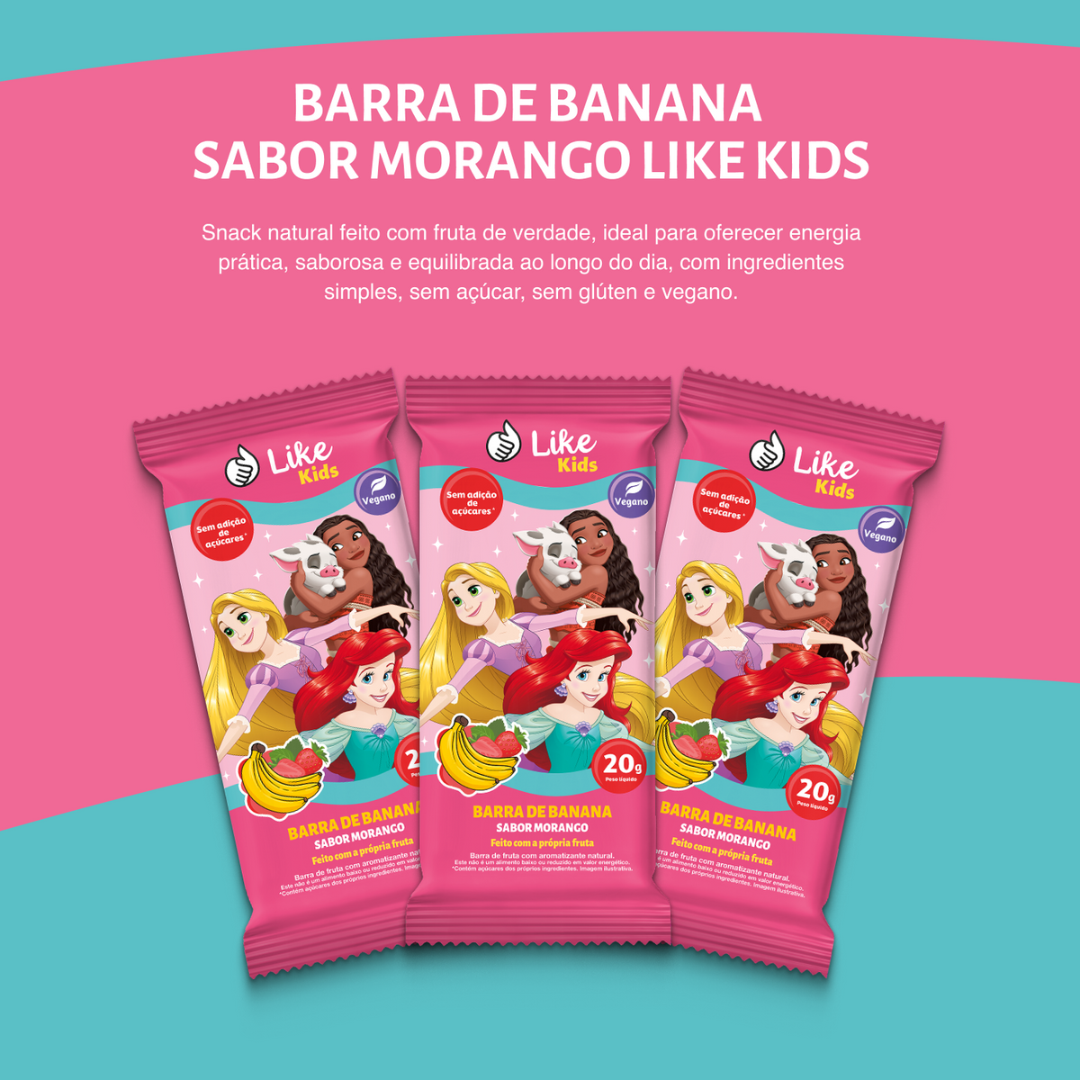 Barrinha de Banana 20g Sem Açúcar Sabor Morango 3un - Like Kids