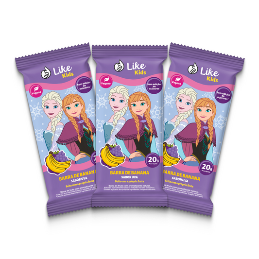 Barrinha de Banana 20g Sem Açúcar Sabor Uva 3un - Like Kids