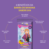 Barrinha de Banana 20g Sem Açúcar Sabor Uva 12un - Like Kids