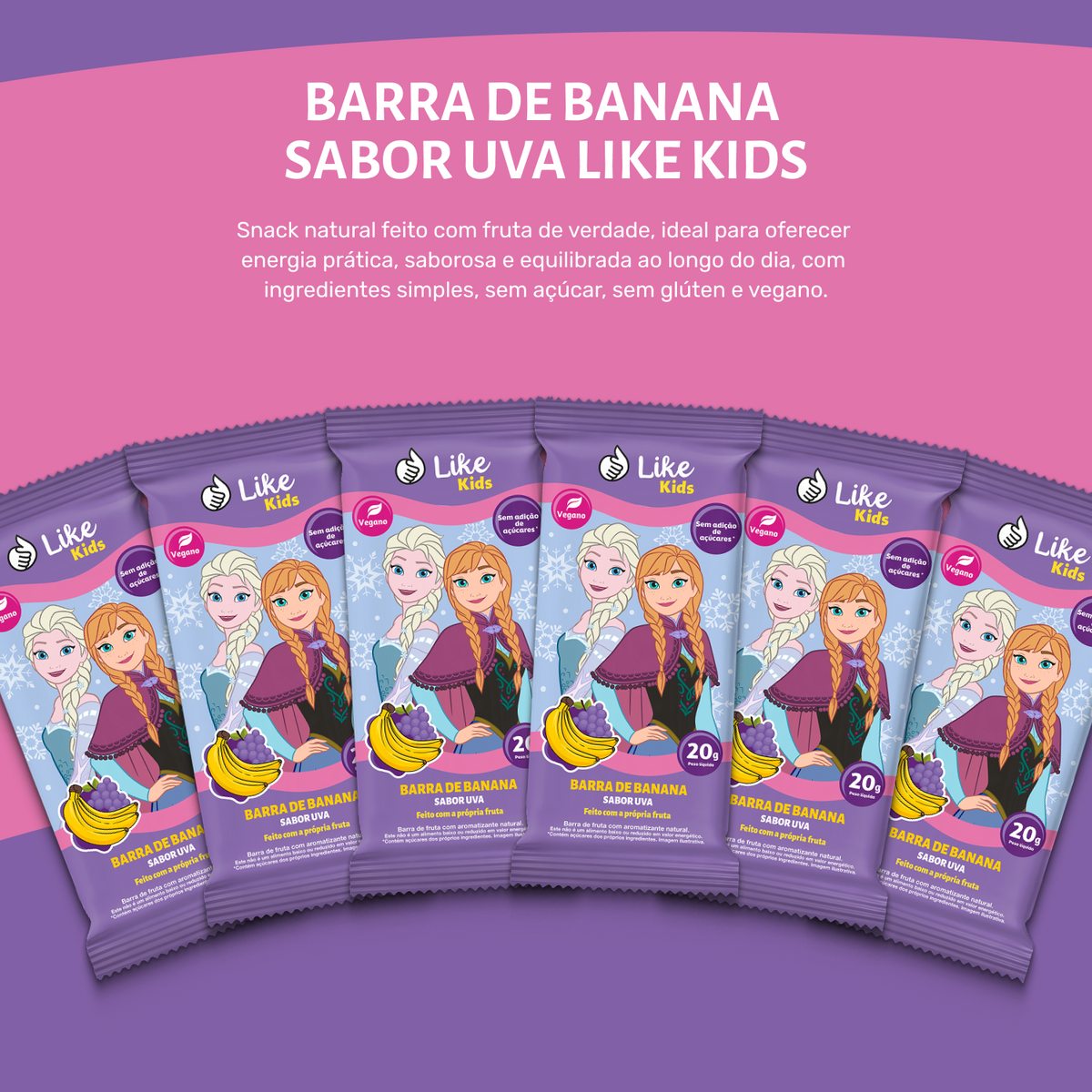 Barrinha de Banana 20g Sem Açúcar Sabor Uva 12un - Like Kids