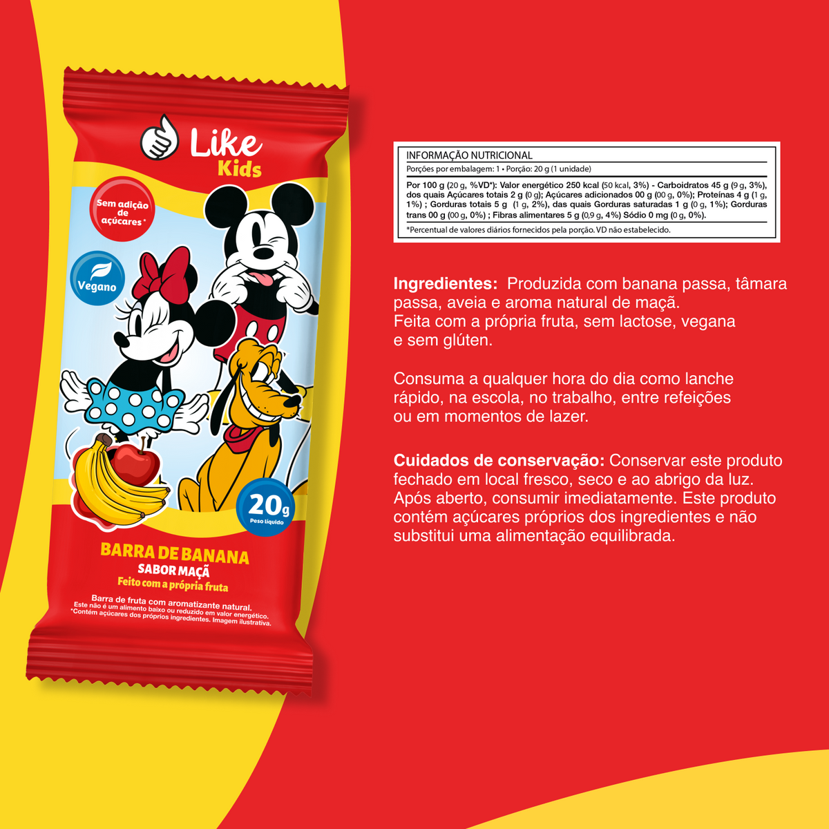 Barrinha de Banana 20g Sem Açúcar Sabor Maçã 3un - Like Kids