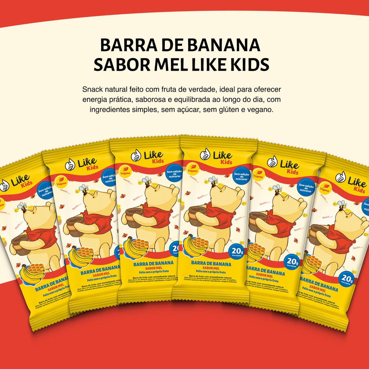 Barrinha de Banana 20g Sem Açúcar Sabor Mel 6un - Like Kids