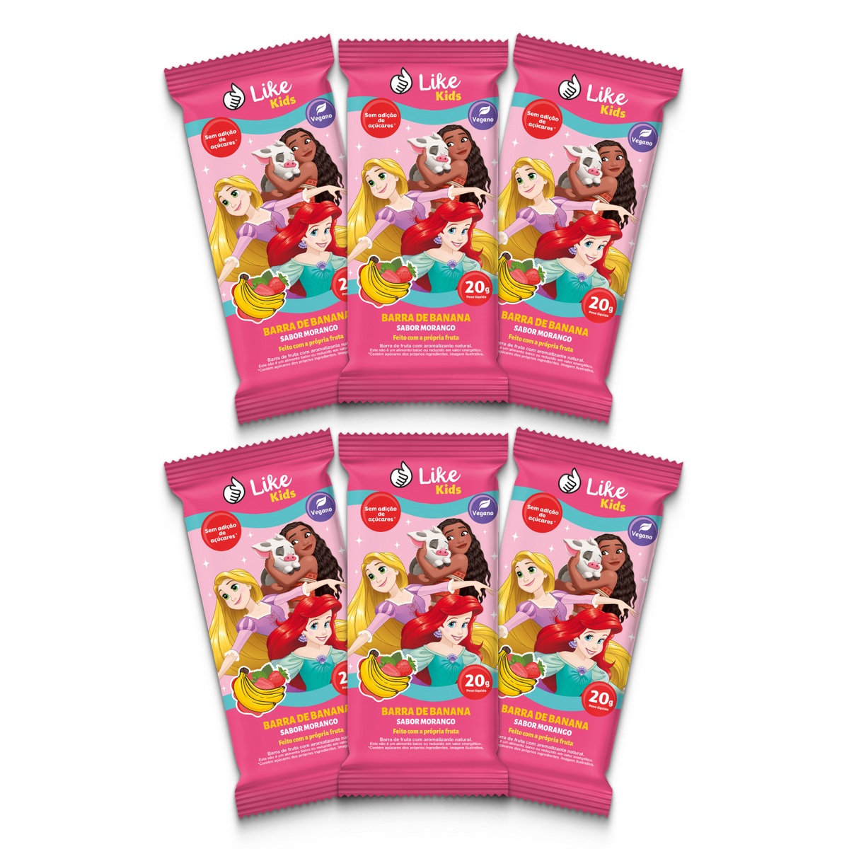 Barrinha de Banana Sem Açúcar Sabor Morango 20g - Like Kids