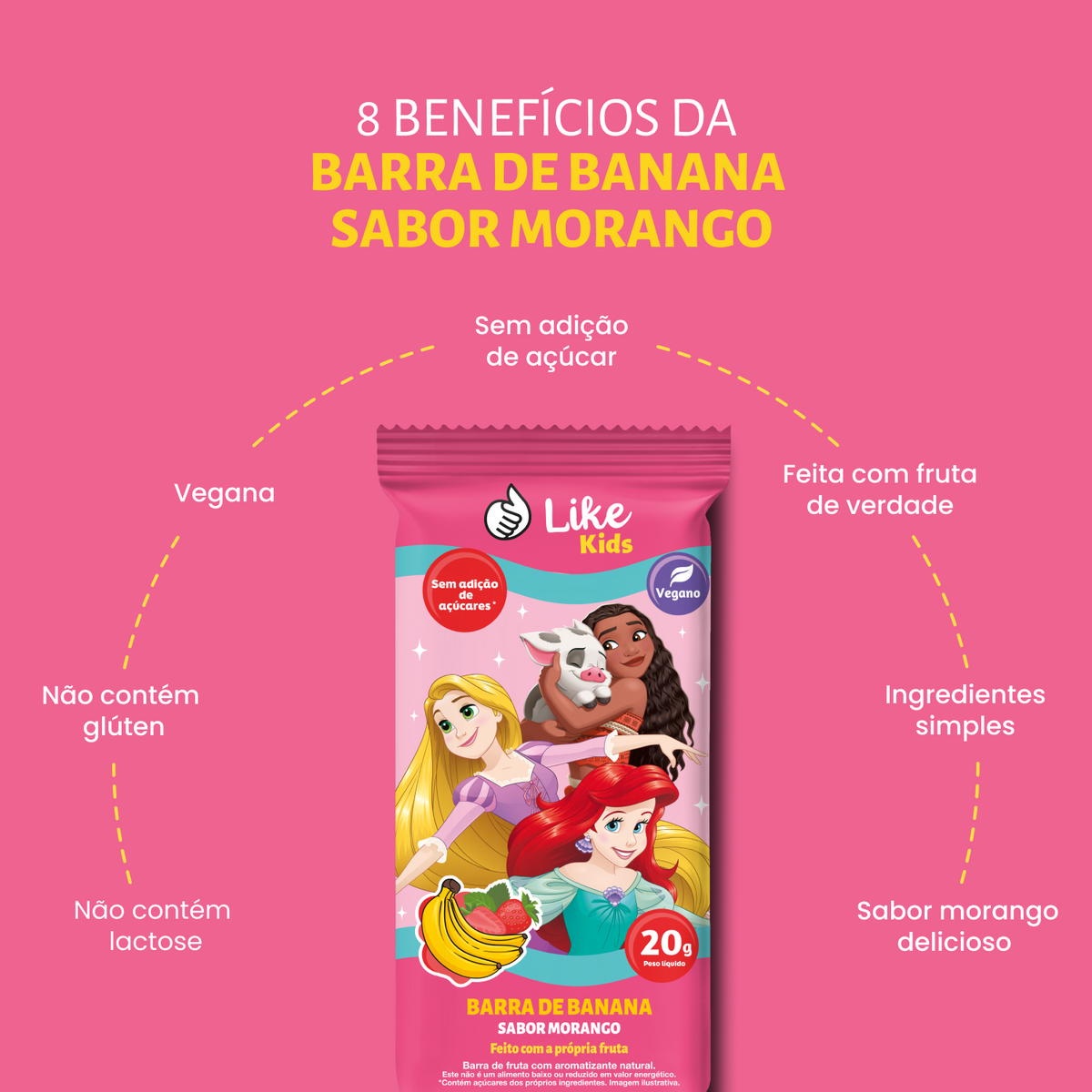 Barrinha de Banana 20g Sem Açúcar Sabor Morango 12un - Like Kids