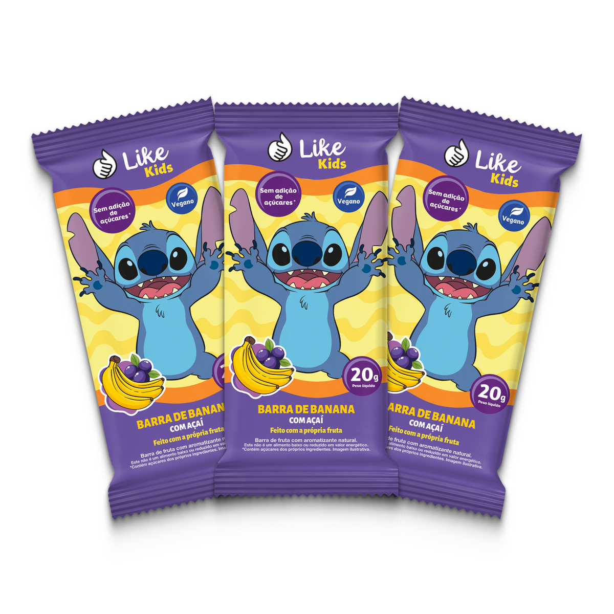 Barrinha de Banana 20g Sem Açúcar Sabor Açai 3un - Like Kids