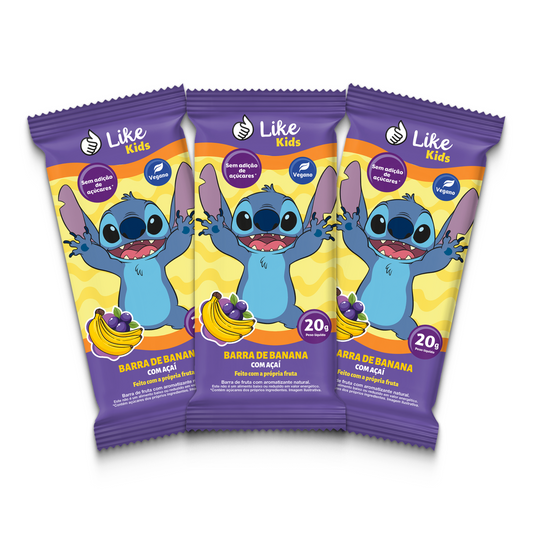 Barrinha de Banana 20g Sem Açúcar Sabor Açai 3un - Like Kids