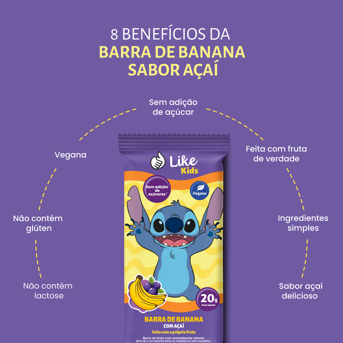 Barrinha de Banana 20g Sem Açúcar Sabor Açai 3un - Like Kids