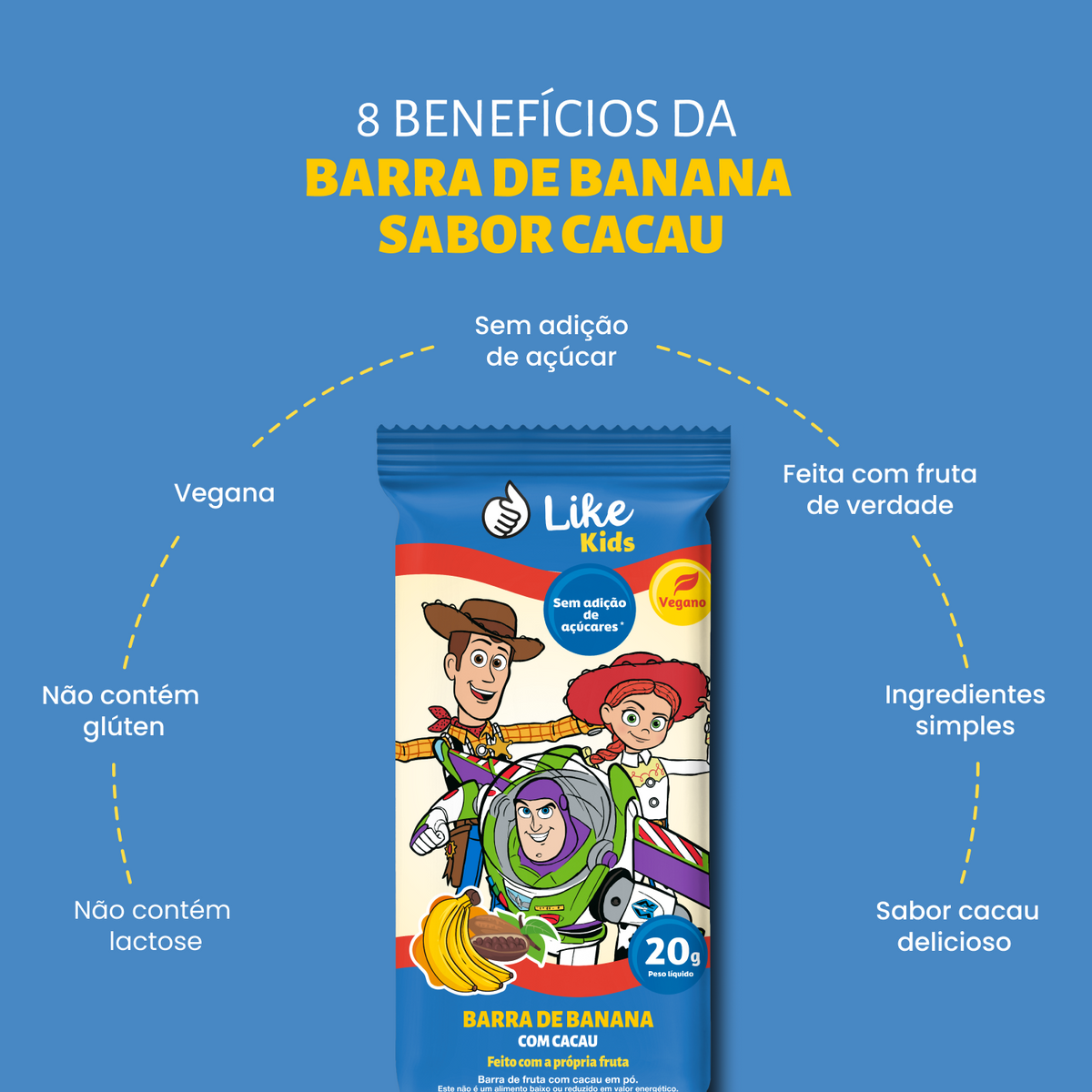 Barrinha de Banana 20g Sem Açúcar Sabor Cacau 3un - Like Kids